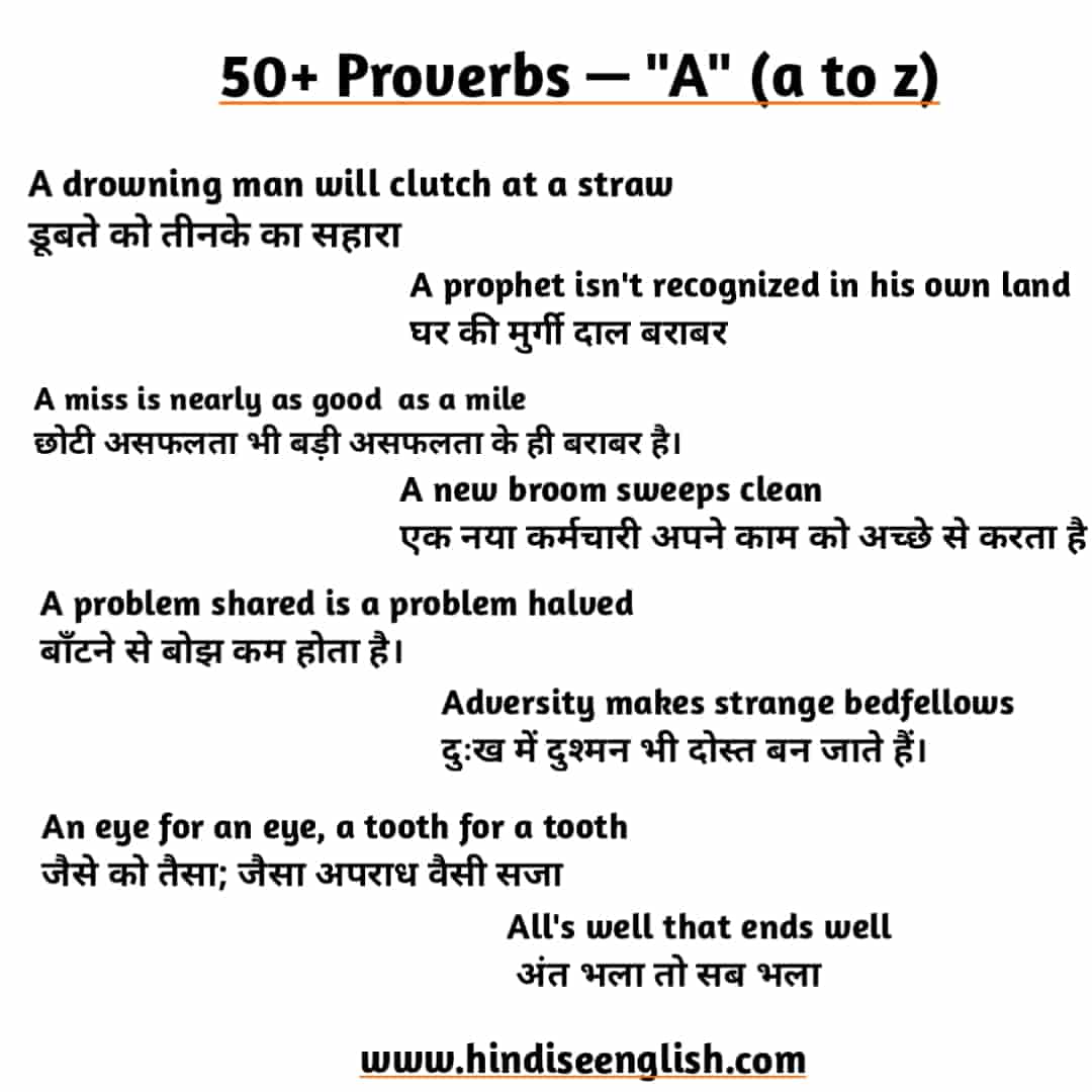 Daily Use English Proverbs From Letter A With Hindi Meanings Hindi Se 