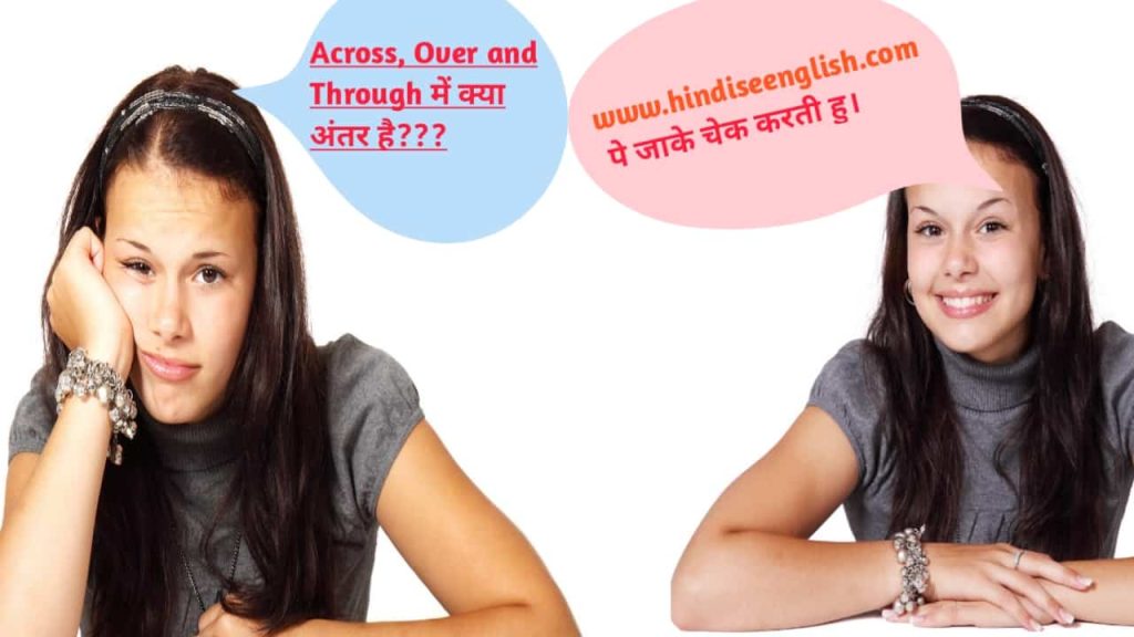 How to use across over and through in Hindi