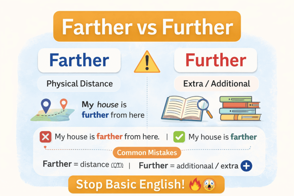 further vs farther meaning in Hindi with examples and difference